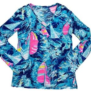 Lilly Pulitzer Jennifer Hey Bay Bay sailboats L neon pink and blue